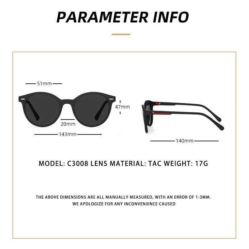 Yimaruili Unisex Full Rim Round Tr 90 Polarized Sunglasses C3008 Sunglasses Yimaruili Sunglasses   