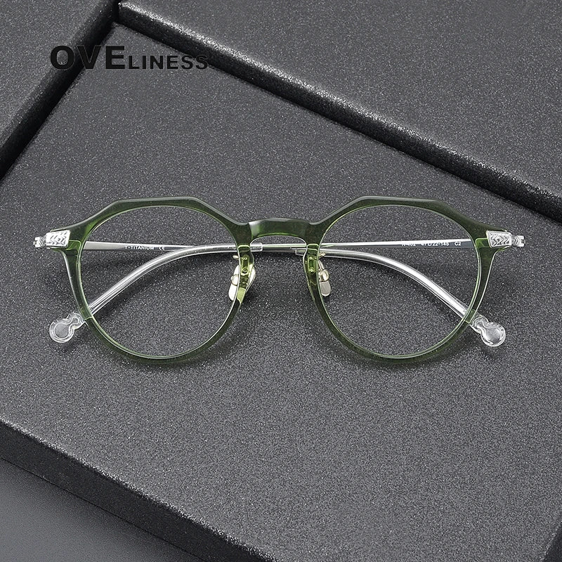 Oveliness Unisex Full Rim Flat Top Oval Acetate Titanium Eyeglasses 99402 Full Rim Oveliness