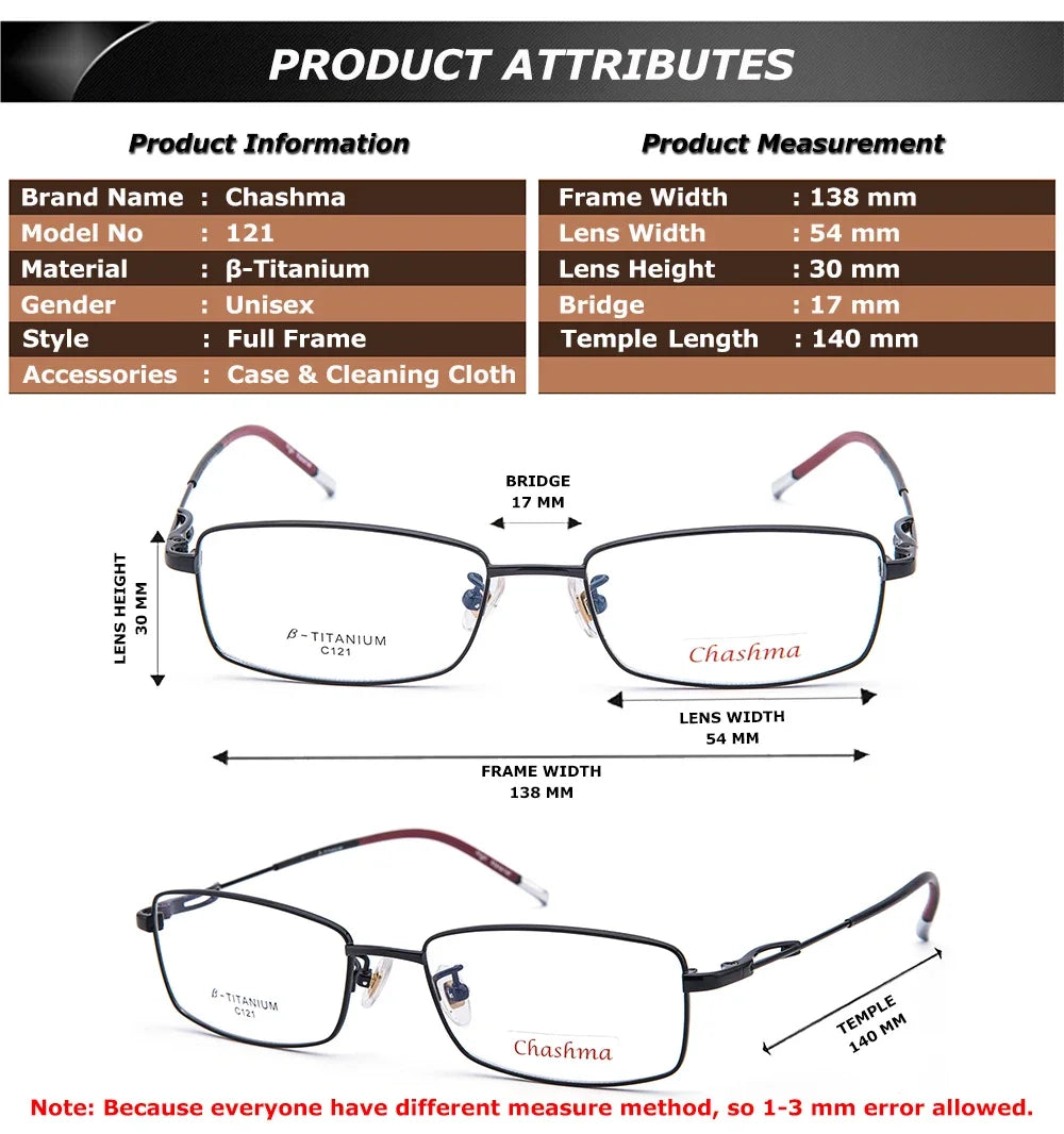 Chashma Ottica 121 men's pure titanium prescription eyeglasses — view 2