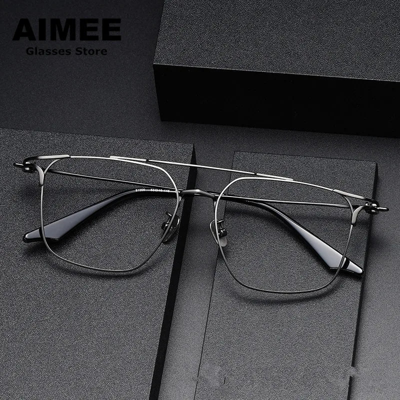 Aimee Unisex Full Rim Square Double Bridge Titanium Eyeglasses 81000