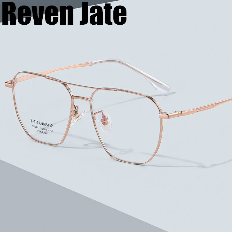 Reven Jate Women's Full Rim Oval Double Bridge Titanium Eyeglasses 6217 Full Rim Reven Jate   