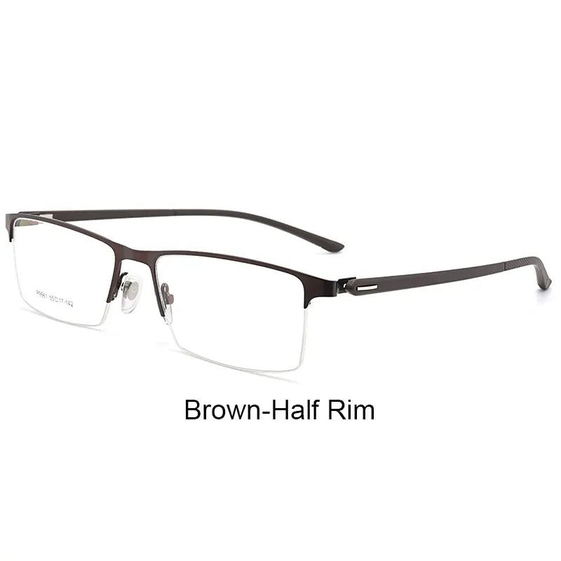 Hotony Men's Full Or Semi Rim Square Tr 90 Alloy Eyeglasses P9960 Full Rim Hotony BrownSemiRim  