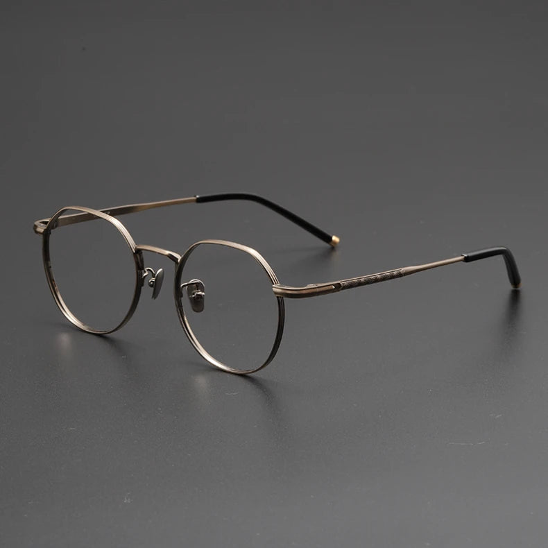 Black Mask Unisex Full Rim Polygon Round Titanium Eyeglasses 14919 Full Rim Black Mask Bronze  