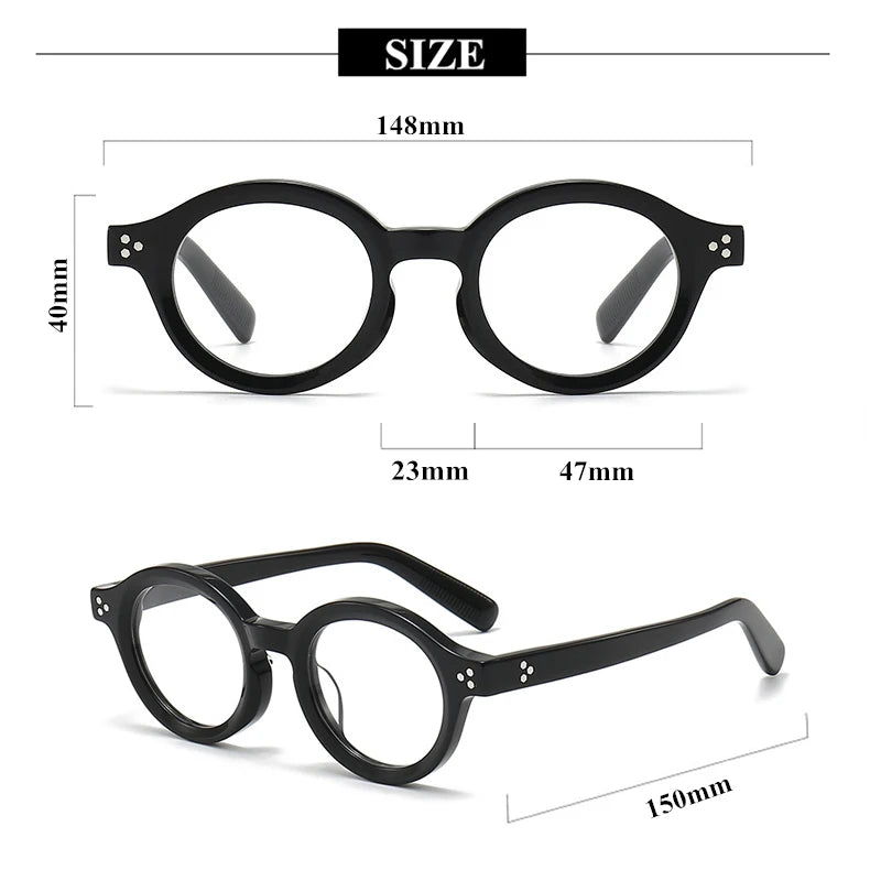 Black Mask Unisex Full Rim Round Thick Acetate Eyeglasses 94148 Full Rim Black Mask