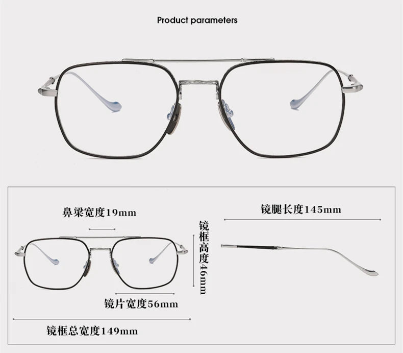 Black Mask Unisex Full Rim Big Square Double Bridge Titanium Eyeglasses B3123 Full Rim Black Mask   