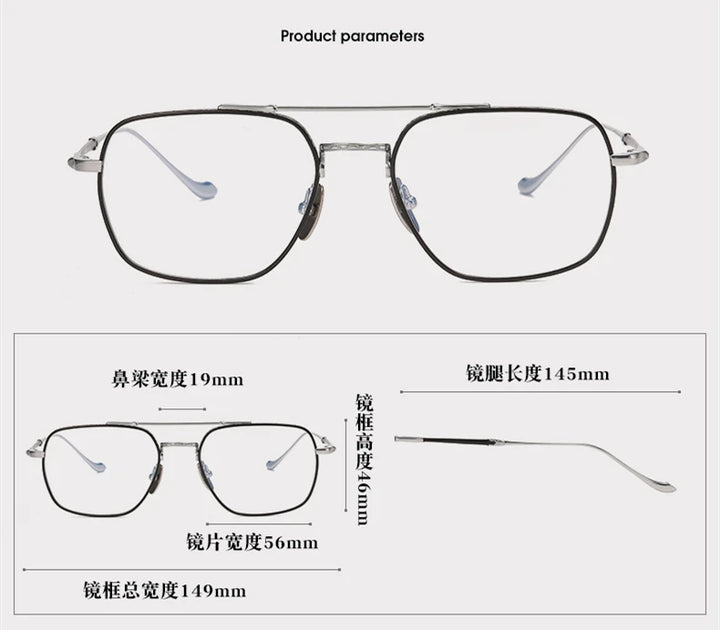 Black Mask Men's Full Rim Square Double Bridge Titanium Eyeglasses 43123