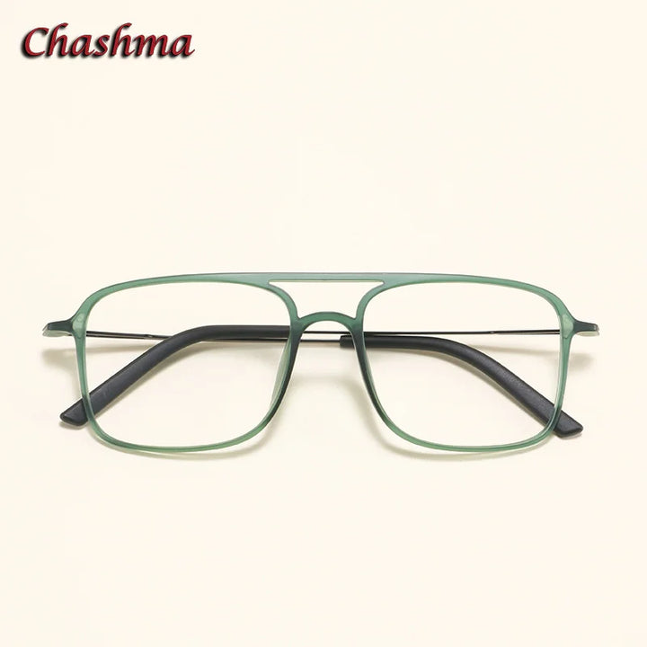 Chashma Ochki Unisex Youth's Full Rim Square Double Bridge Ultem Eyeglasses 2135 Full Rim Chashma Ochki Green  