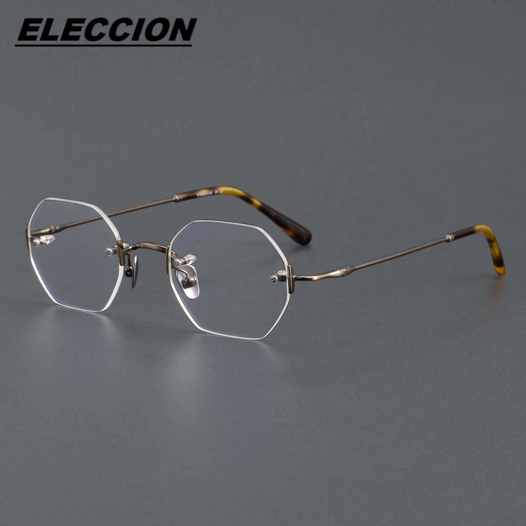 Eleccion Women's Rimless Flat Top Polygon Titanium Eyeglasses 26009 Rimless Eleccion Bronze CHINA