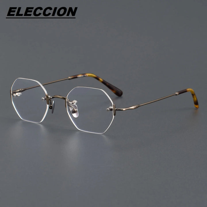 Eleccion Women's Rimless Flat Top Polygon Titanium Eyeglasses 26009 Rimless Eleccion Bronze CHINA