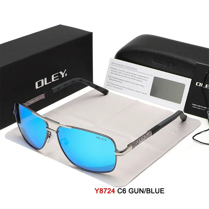 Oley Men's Full Rim Oval Aluminum Magnesium Polarized Sunglasses Y8724 Sunglasses Oley Y8724 C6BOX OLEY 
