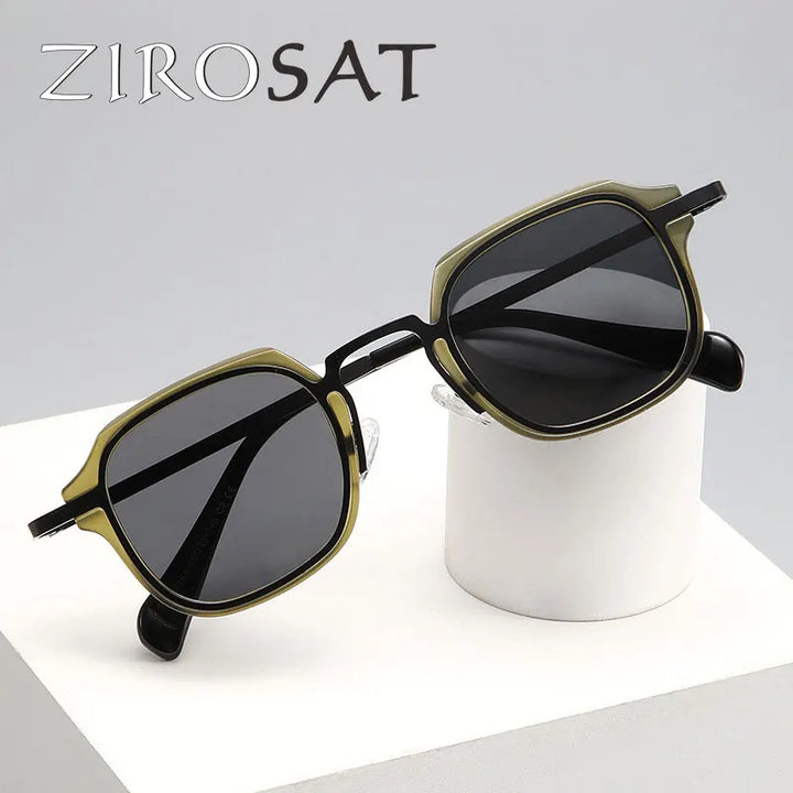 Zirosat Unisex Full Rim Flat Top Square Alloy Acetate Sunglasses Y7254 Sunglasses Zirosat   