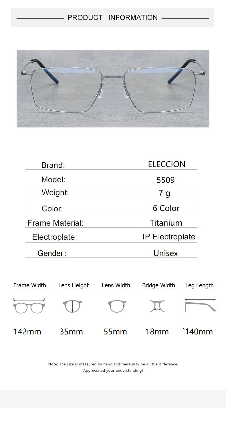 Eleccion Unisex Full Rim Square Screwless Titanium Eyeglasses 5509