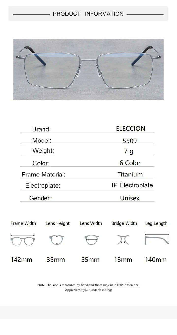 Eleccion Unisex Full Rim Square Screwless Titanium Eyeglasses 5509