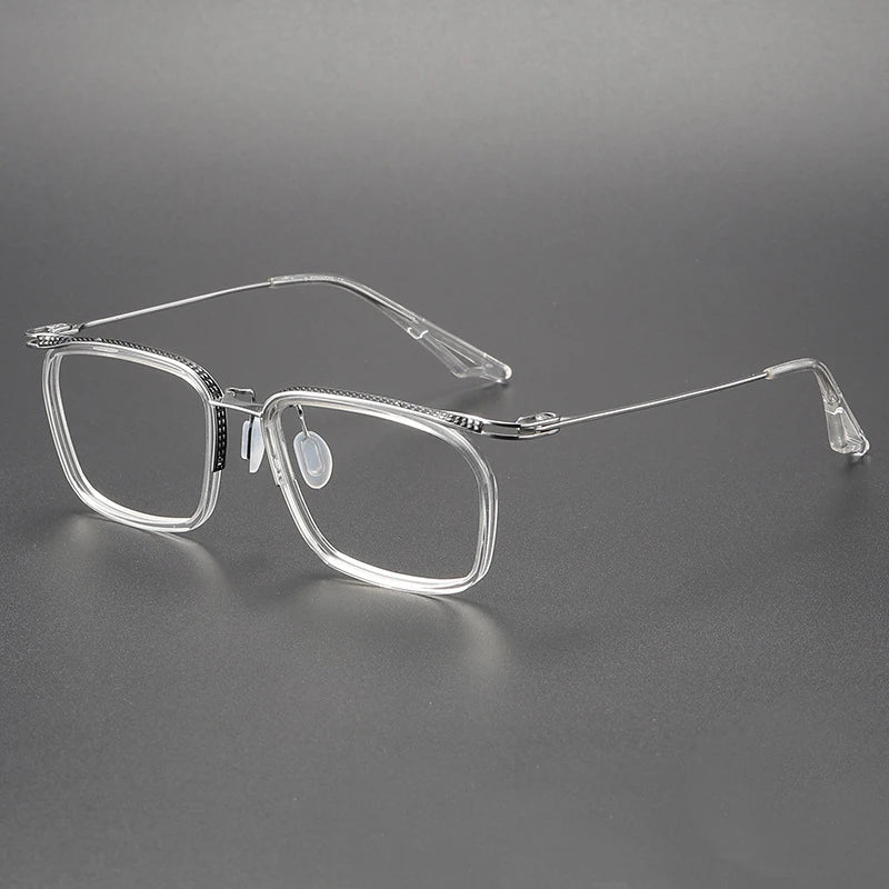 Black Mask Unisex Full Rim Square Titanium Acetate Eyeglasses H8086 Full Rim Black Mask Crystal  