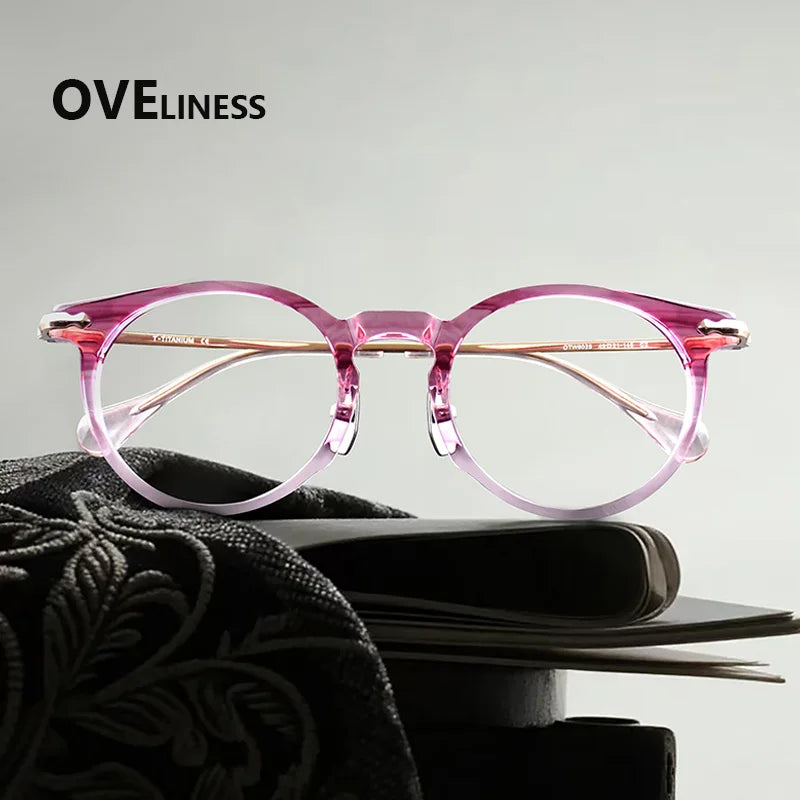 Oveliness Unisex Full Rim Round Titanium Acetate Eyeglasses 926025