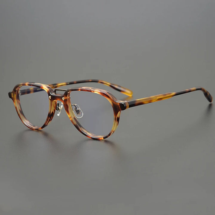 Nobler Unisex Full Rim Flat Top Round Double Bridge Acetate Eyeglasses 19212 Full Rim Nobler C1  