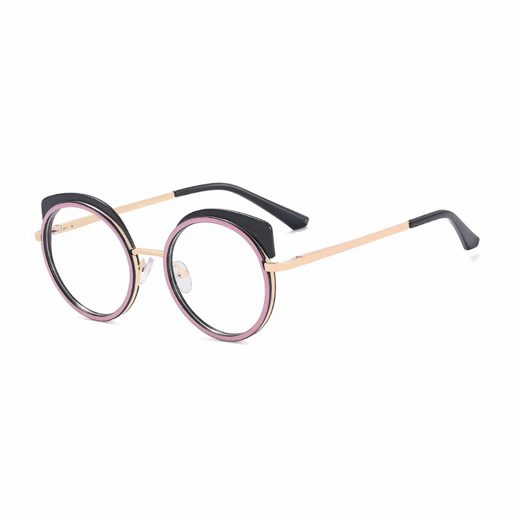 Ralferty Women's Full Rim Round Cat Eye Alloy Eyeglasses R81089 Full Rim Ralferty C7 PurpleBlack CHINA 