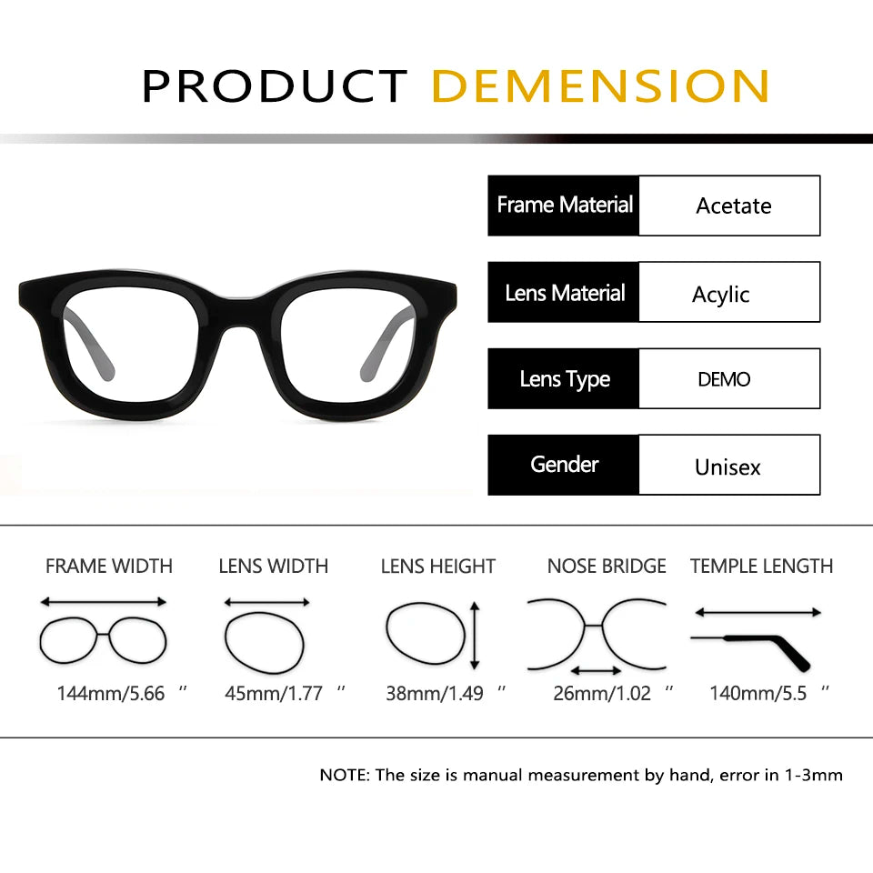 Esnbie Unisex Full Rim Round Square Thick Acetate Eyeglasses 23004