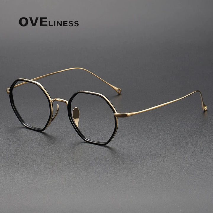 Oveliness Unisex Full Rim Polygon Titanium Acetate Eyeglasses O7311 Full Rim Oveliness black gold  