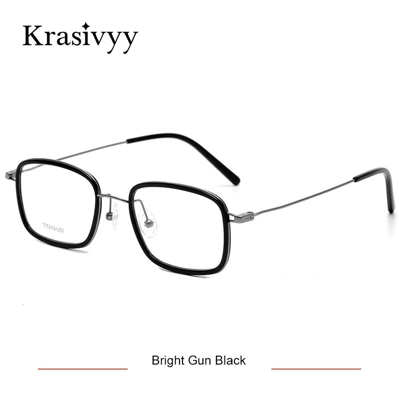Krasivyy Men's Full Rim Square Tr 90 Titanium Eyeglasses Kr16046 Full Rim Krasivyy Bright Gun Black CN 