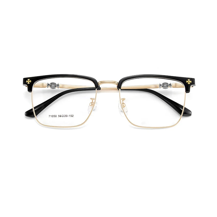 KatKani Unisex Full Rim Square Tr 90 Alloy Eyeglasses 71050 Full Rim KatKani Eyeglasses Black Gold  