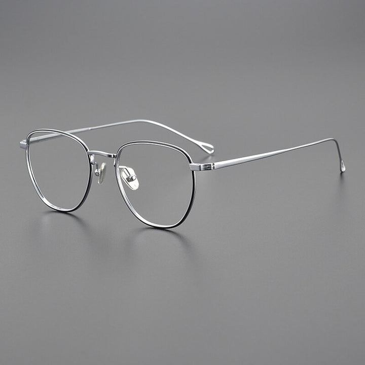 Gatenac Unisex Full Rim Square Titanium Eyeglasses Gxyj1046 Full Rim Gatenac Black Silver  