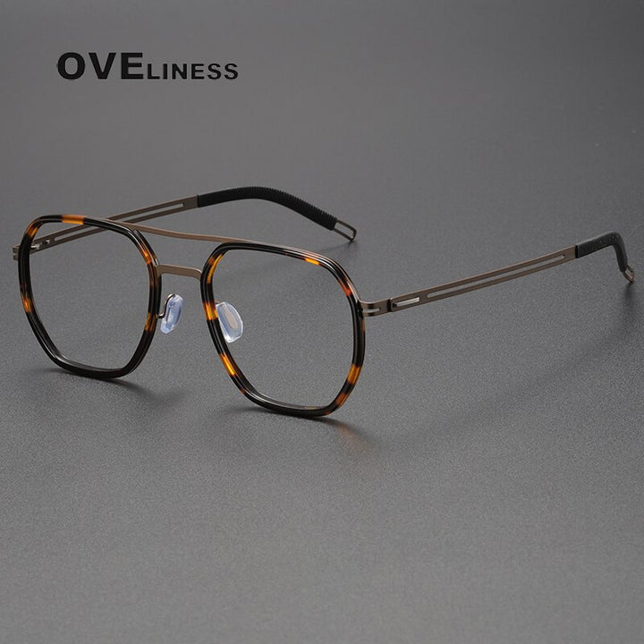 Oveliness Full Rim Square Double Bridge Titanium Eyeglasses 8202310 Full Rim Oveliness leopard brown  