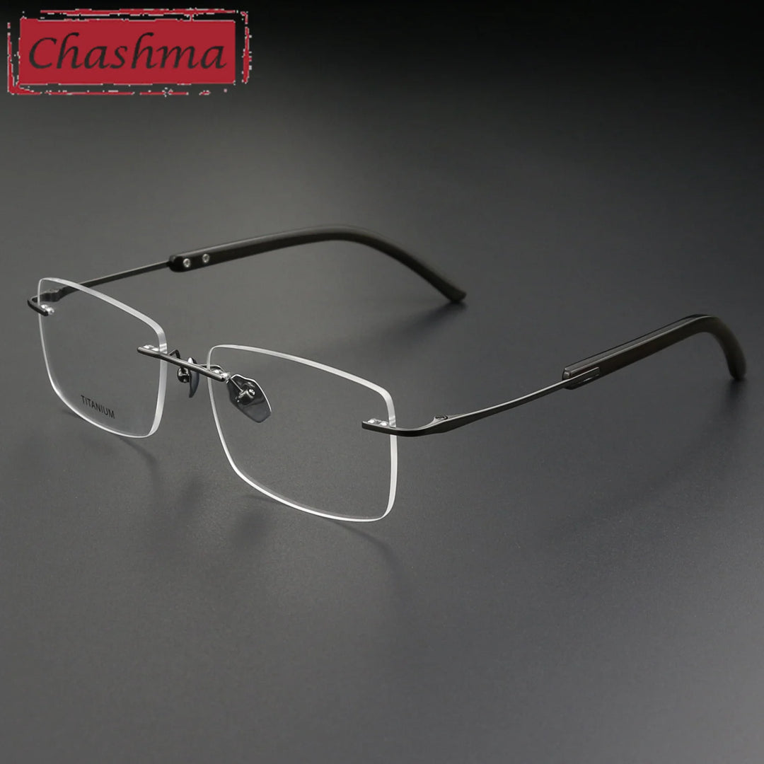 Chashma Ottica Men's Rimless Square Titanium Eyeglasses A029 Rimless Chashma Ottica Gray  