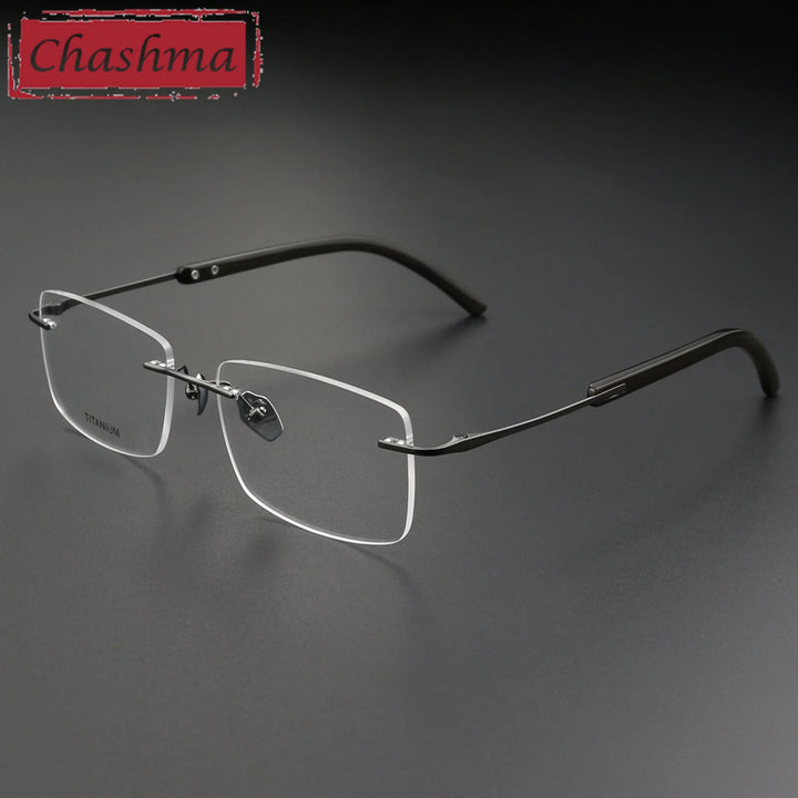Chashma Ottica Men's Rimless Square Titanium Eyeglasses A029 Rimless Chashma Ottica Gray  