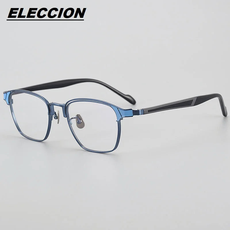 Eleccion Men's Full Rim Big Square Titanium Eyeglasses 17302 Full Rim Eleccion Blue CHINA