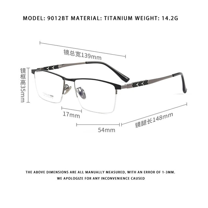 KatKani Unisex Semi Rim Square Titanium Eyeglasses 9012bt Semi Rim KatKani Eyeglasses   
