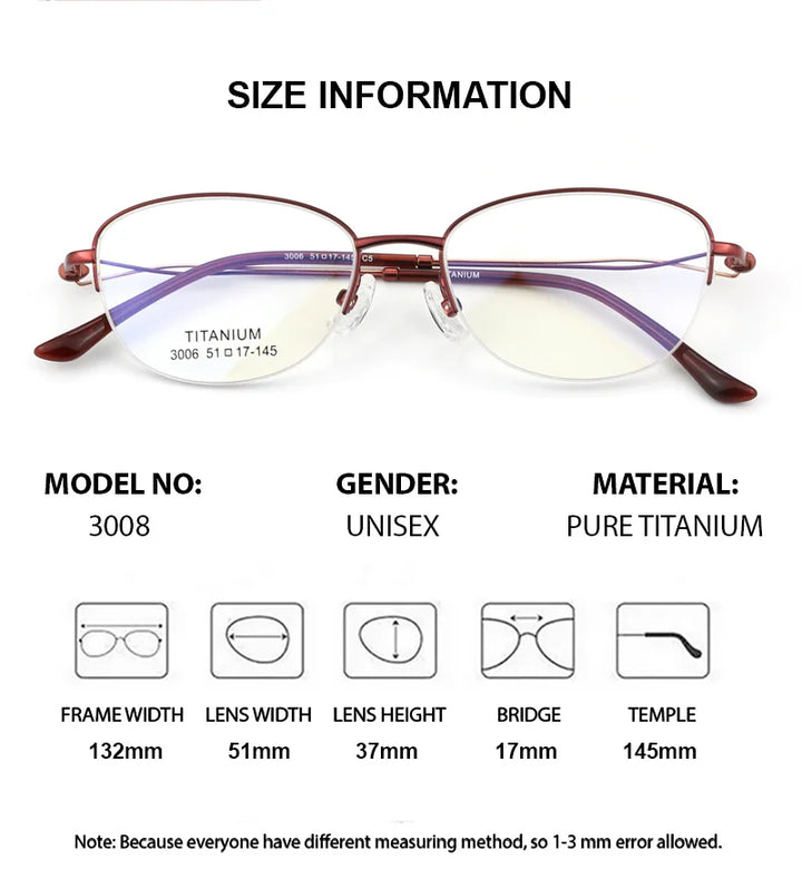 Summer Flower Women's Semi Rim Oval Square Titanium Eyeglasses 613008