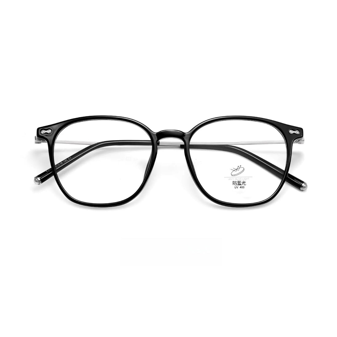 Yimaruili Unisex Full Rim Square Tr 90 Alloy Eyeglasses Tj1433 Full Rim Yimaruili Eyeglasses Brihgt Black Silver  