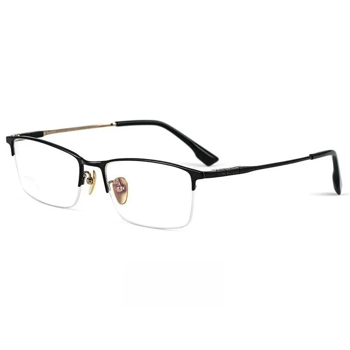 Yimaruili Men's Semi Rim Square Titanium Eyeglasses Bv6009b Semi Rim Yimaruili Eyeglasses Black Gold  