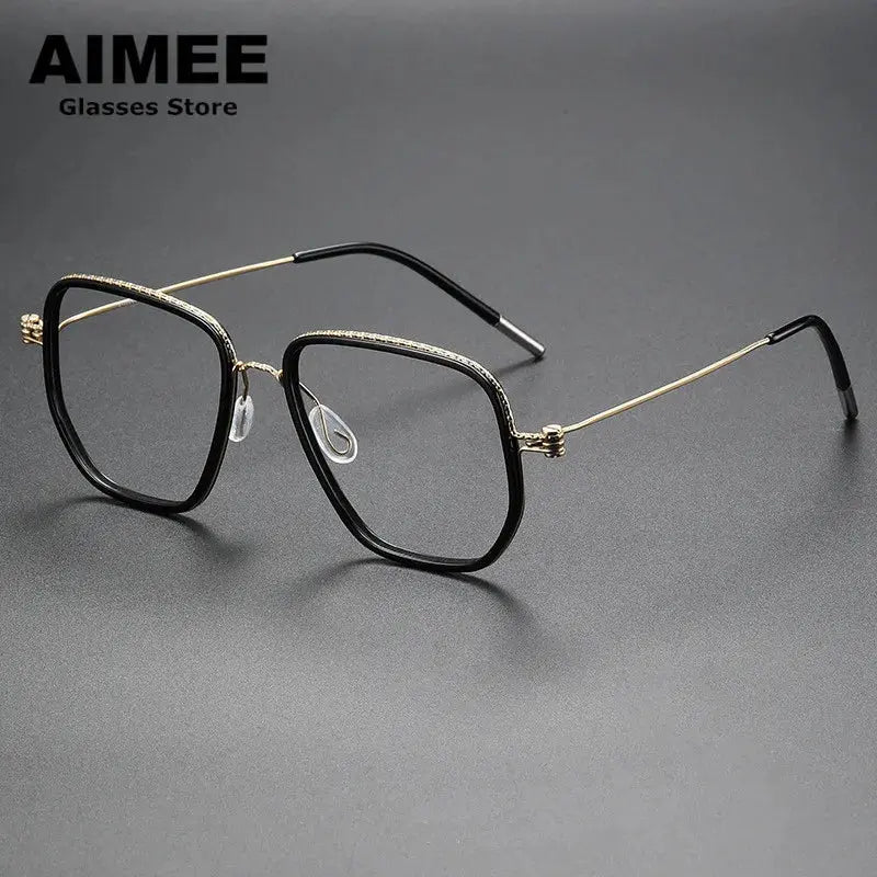 Aimee LIN808094  Full Rim Acetate &amp; Screwless Titanium Square Frames FuzWeb