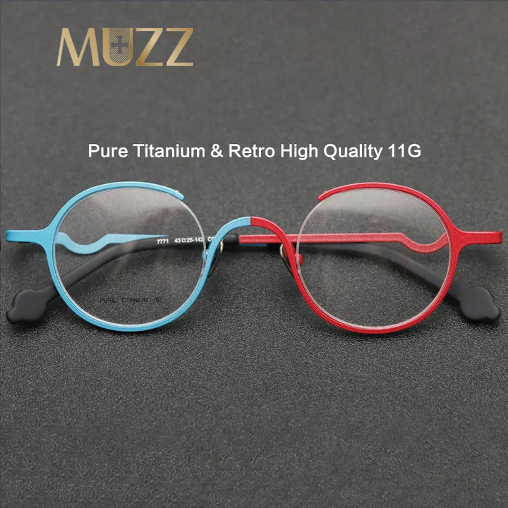 Muzz Unisex Full Rim Small Round Titanium Eyeglasses 7771 Full Rim Muzz   