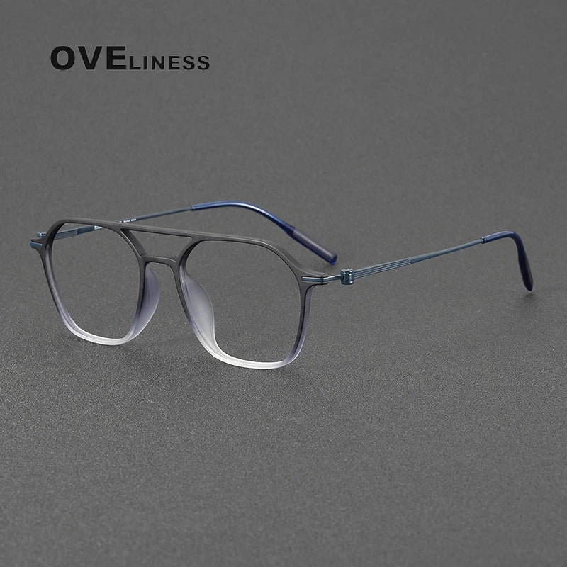 Oveliness Women's Full Rim Square Double Bridge Titanium Ultem Eyeglasses 8671 Full Rim Oveliness black blue  