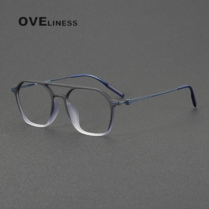 Oveliness Women's Full Rim Square Double Bridge Titanium Ultem Eyeglasses 8671 Full Rim Oveliness black blue  