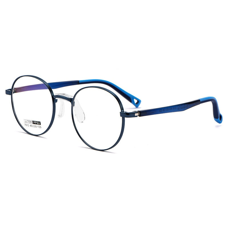 Yimaruili Unisex Youth's Full Rim Round Tr 90 Alloy Eyeglasses 7510S Full Rim Yimaruili Eyeglasses Blue  