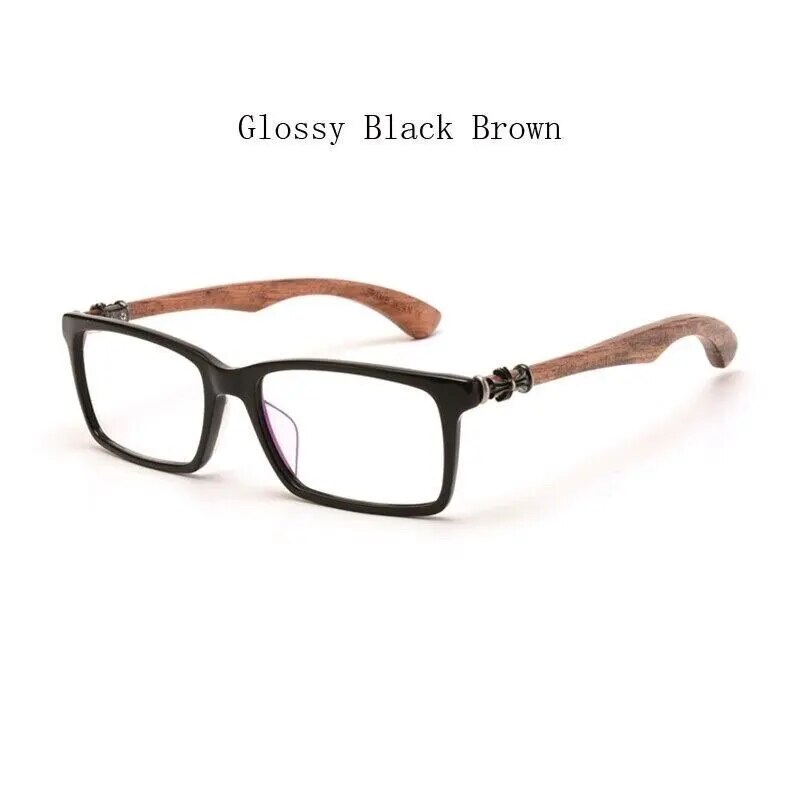 Hdcrafter Men's Full Rim Square Wood Eyeglasses 5601d Full Rim Hdcrafter Eyeglasses Glossy Black Brown  