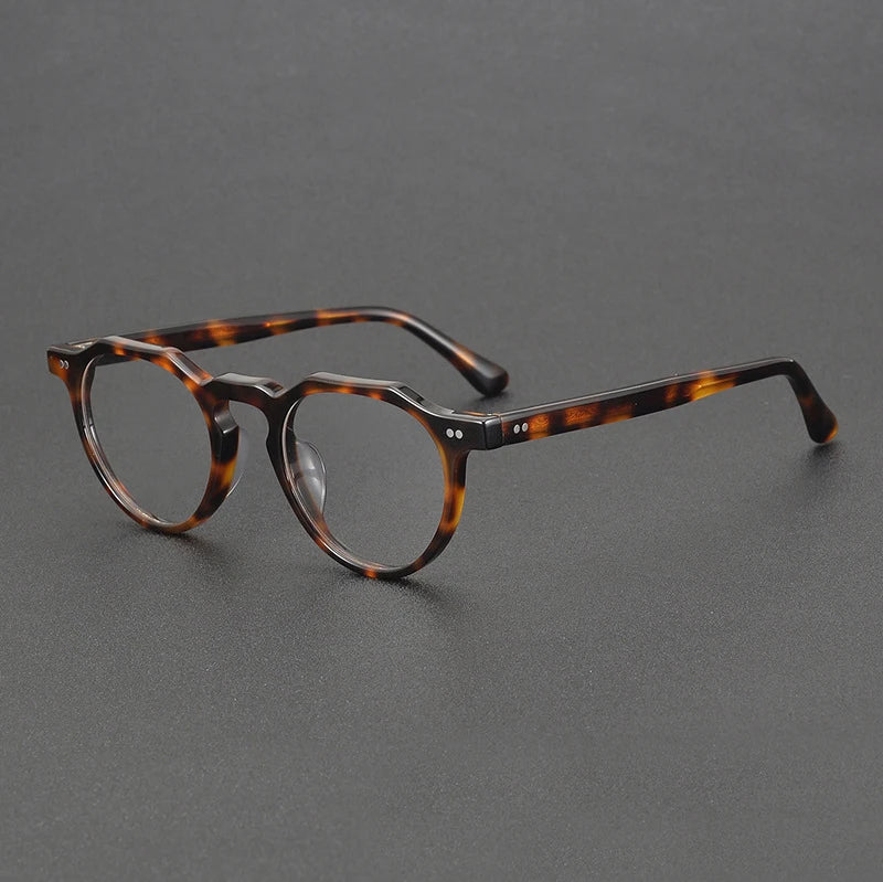 Black Mask Unisex Full Rim Flat Top Round Acetate Eyeglasses 48097 Full Rim Black Mask Tortoise