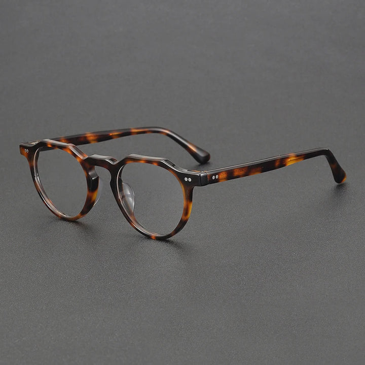 Black Mask Unisex Full Rim Flat Top Round Acetate Eyeglasses 48097 Full Rim Black Mask Tortoise