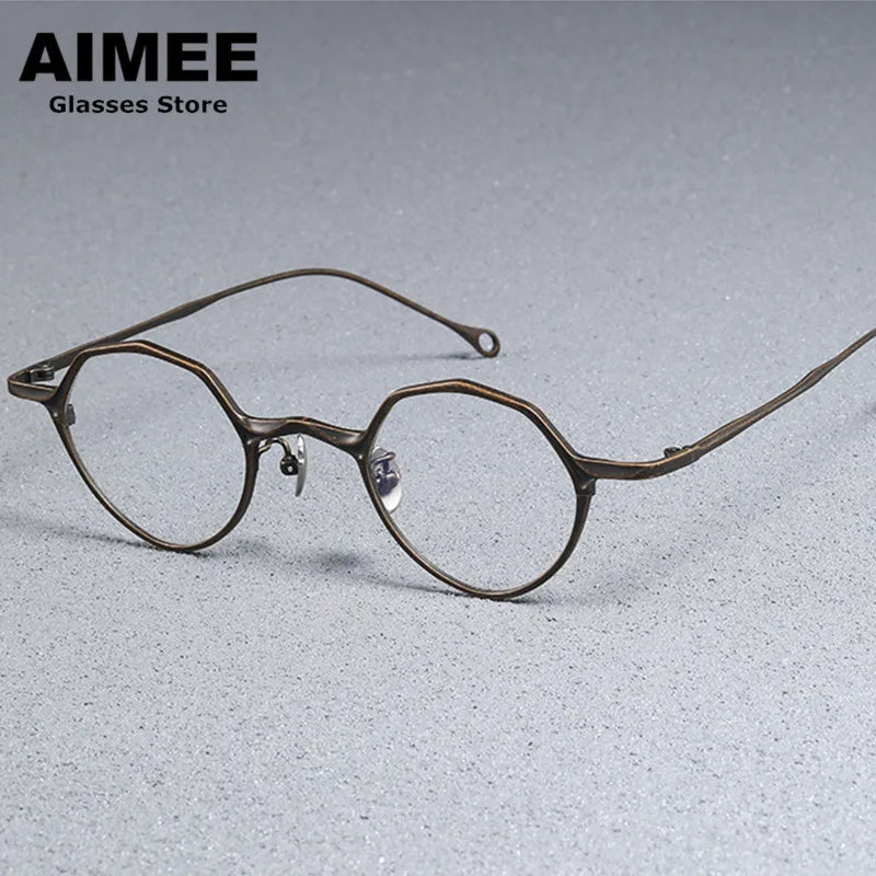 Aimee Unisex Full Rim Polygon Round Titanium Eyeglasses 5973 Full Rim Aimee Bronze  