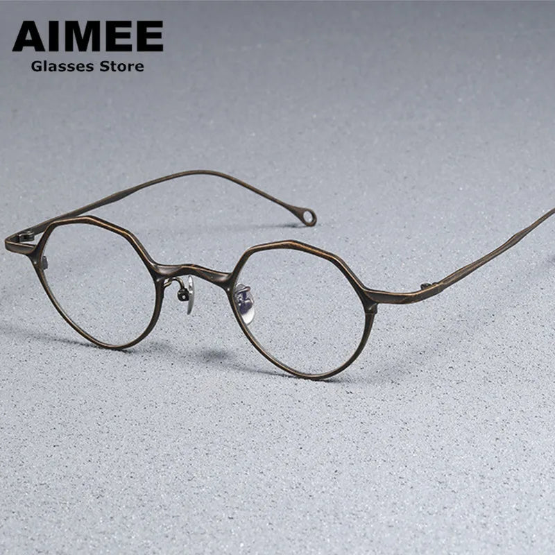 Aimee Unisex Full Rim Polygon Round Titanium Eyeglasses 5973 Full Rim Aimee Bronze  