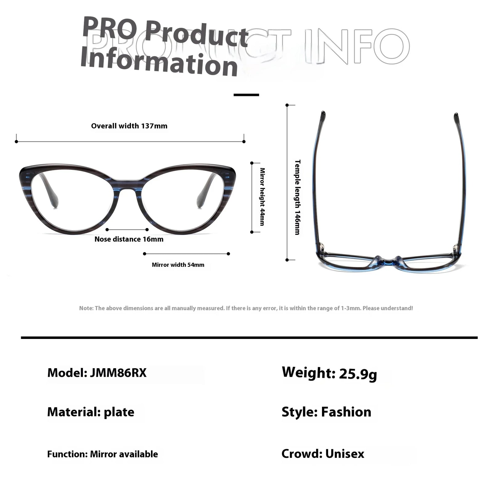 Aror Women's Full Rim Oval Cat Eye Acetate Eyeglasses 94861 Full Rim Aror