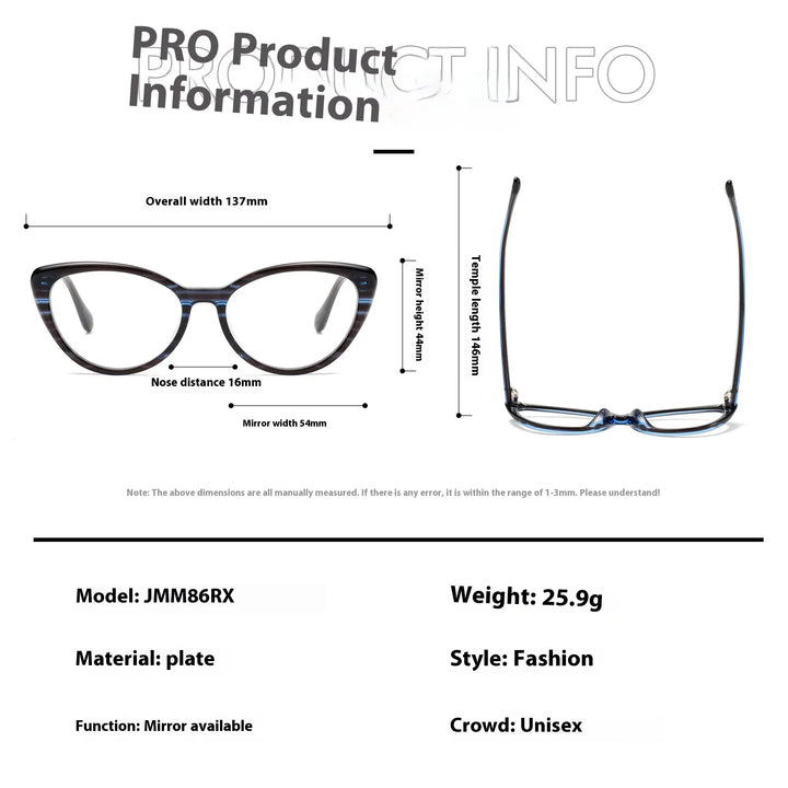 Aror Women's Full Rim Oval Cat Eye Acetate Eyeglasses 19586