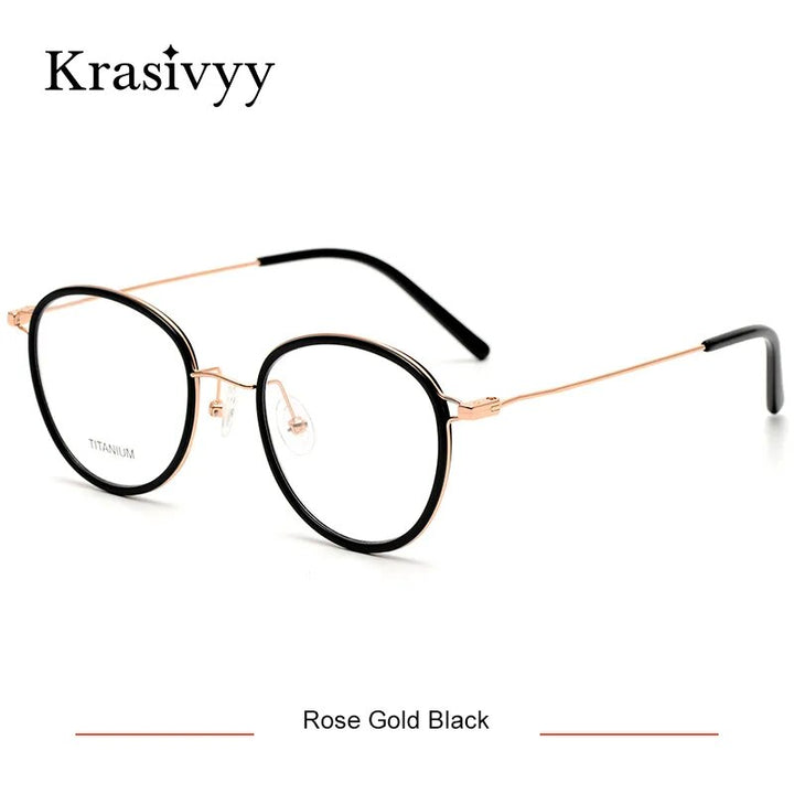 Krasivyy Men's Full Rim Square Tr 90 Titanium Eyeglasses Kr16065 Full Rim Krasivyy Rose Gold Black CN 