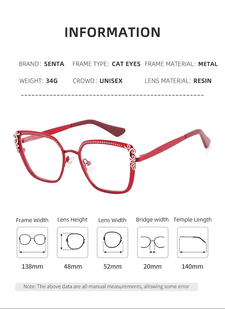 Laoyehui Women's Full Rim Square Cat Eye Alloy Reading Glasses 8776 Reading Glasses Laoyehui   