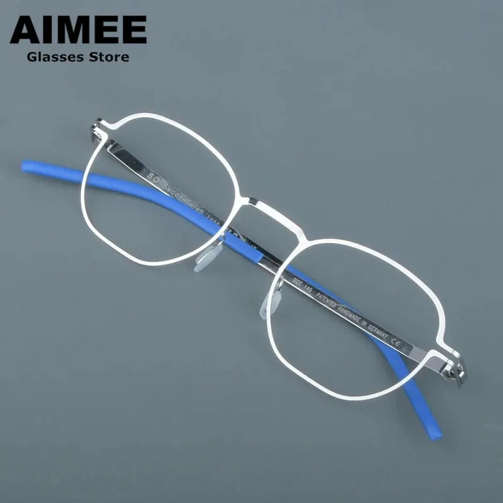 Aimee Unisex Full Rim Polygon Square Screwless Steel Eyeglasses 14149 Full Rim Aimee Silver  