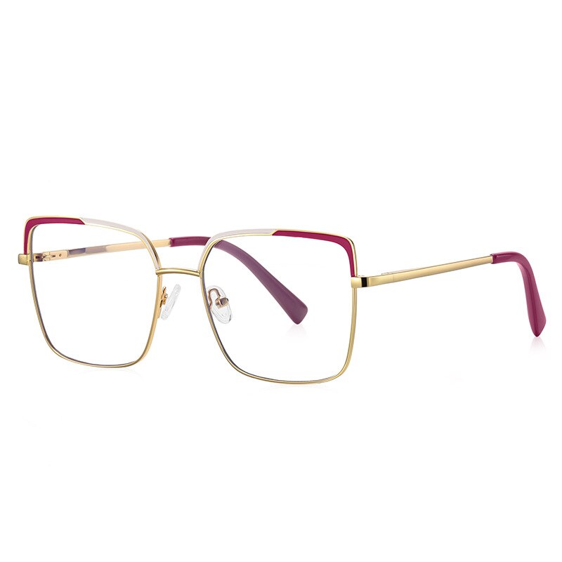 CCspace Women's Full Rim Large Square Alloy Eyeglasses 56562 Full Rim CCspace C3PinkRed  